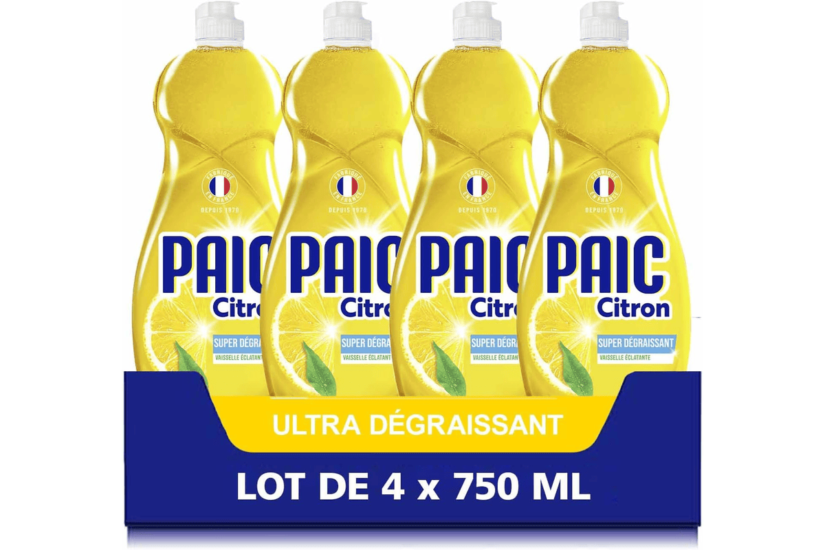 Paic liquide vaisselle eclat citron lot 4 fois 750ml super degraissant nettoie degraisse elimine mauvaises odeurs total 3 litres