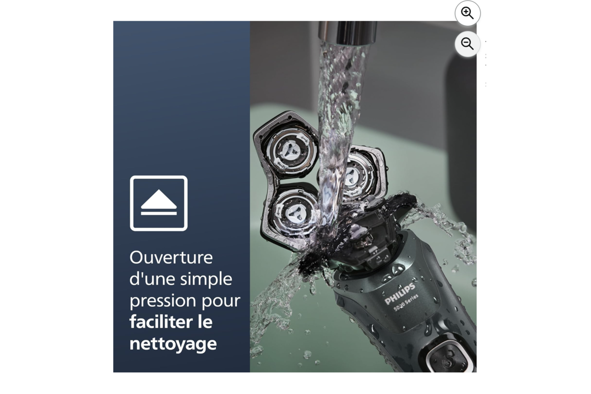 Détail du rasoir Philips Series 5000 avec accessoires
