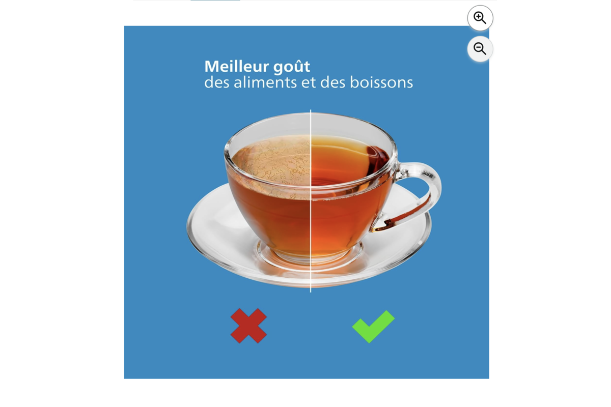 Détail technique de la carafe filtrante Philips avec cartouches