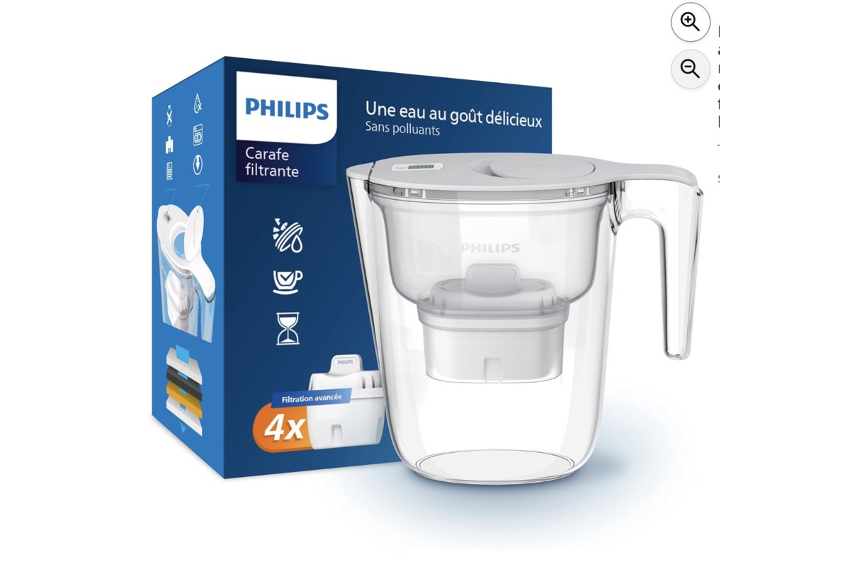 Carafe filtrante Philips Water 2,6 L avec 4 cartouches Filtration Avancée