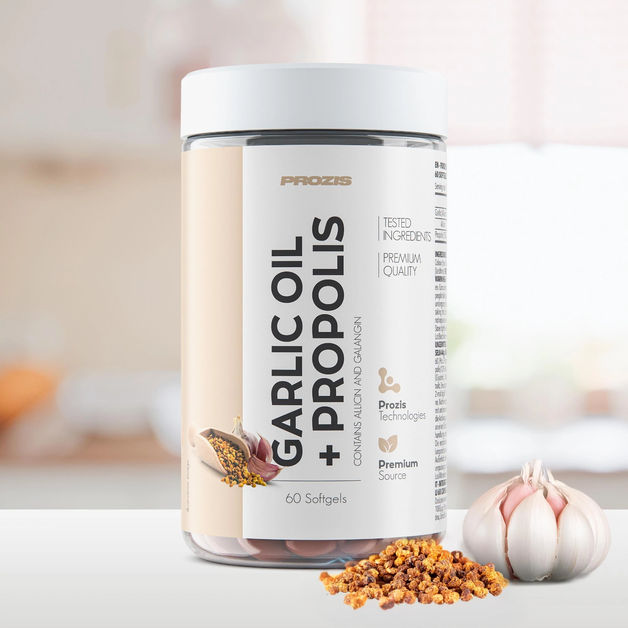 Huile d’Ail et Propolis 500 mg Prozis en boîte de 60 capsules molles