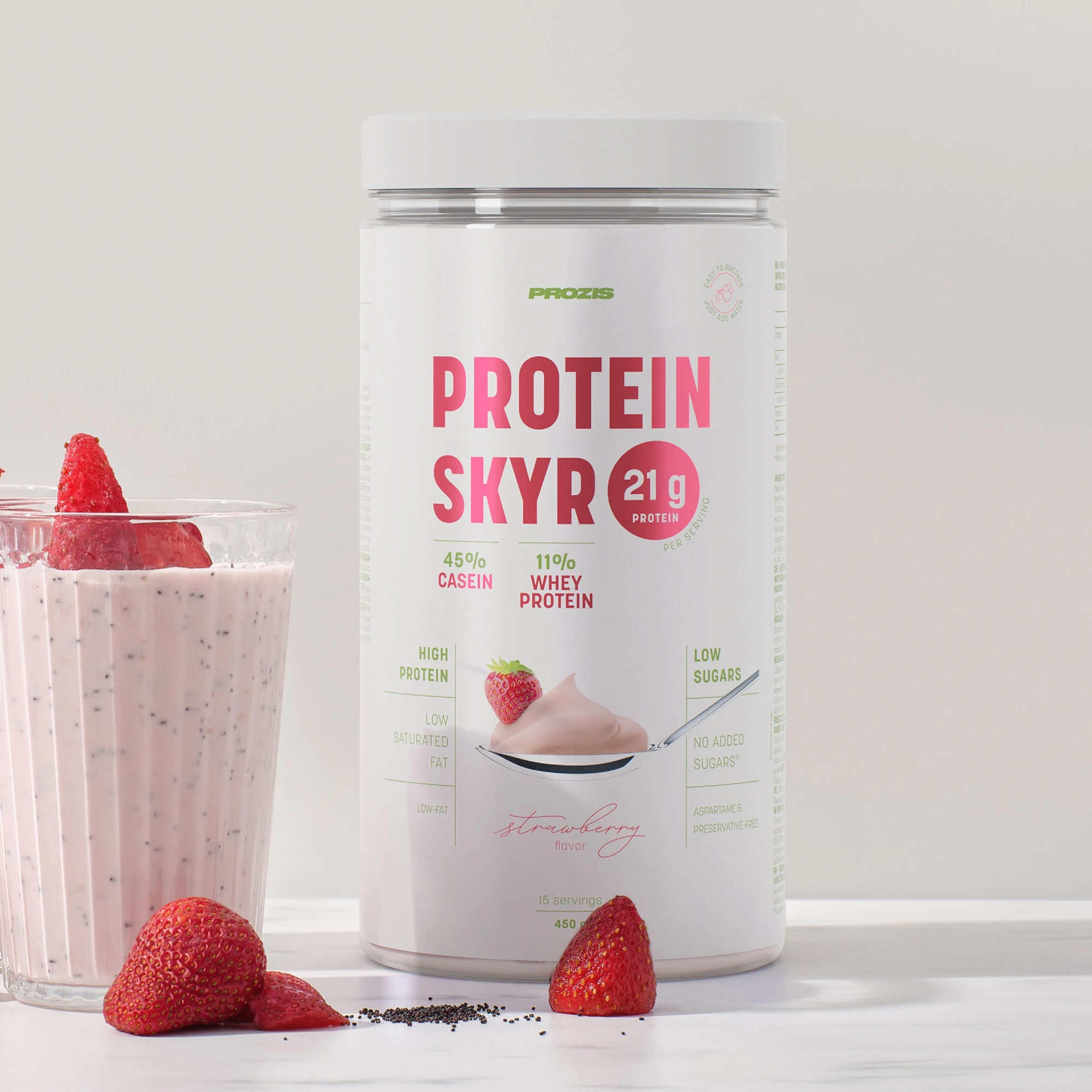 Pot de Protein Skyr Prozis 15 doses parfum Fraise