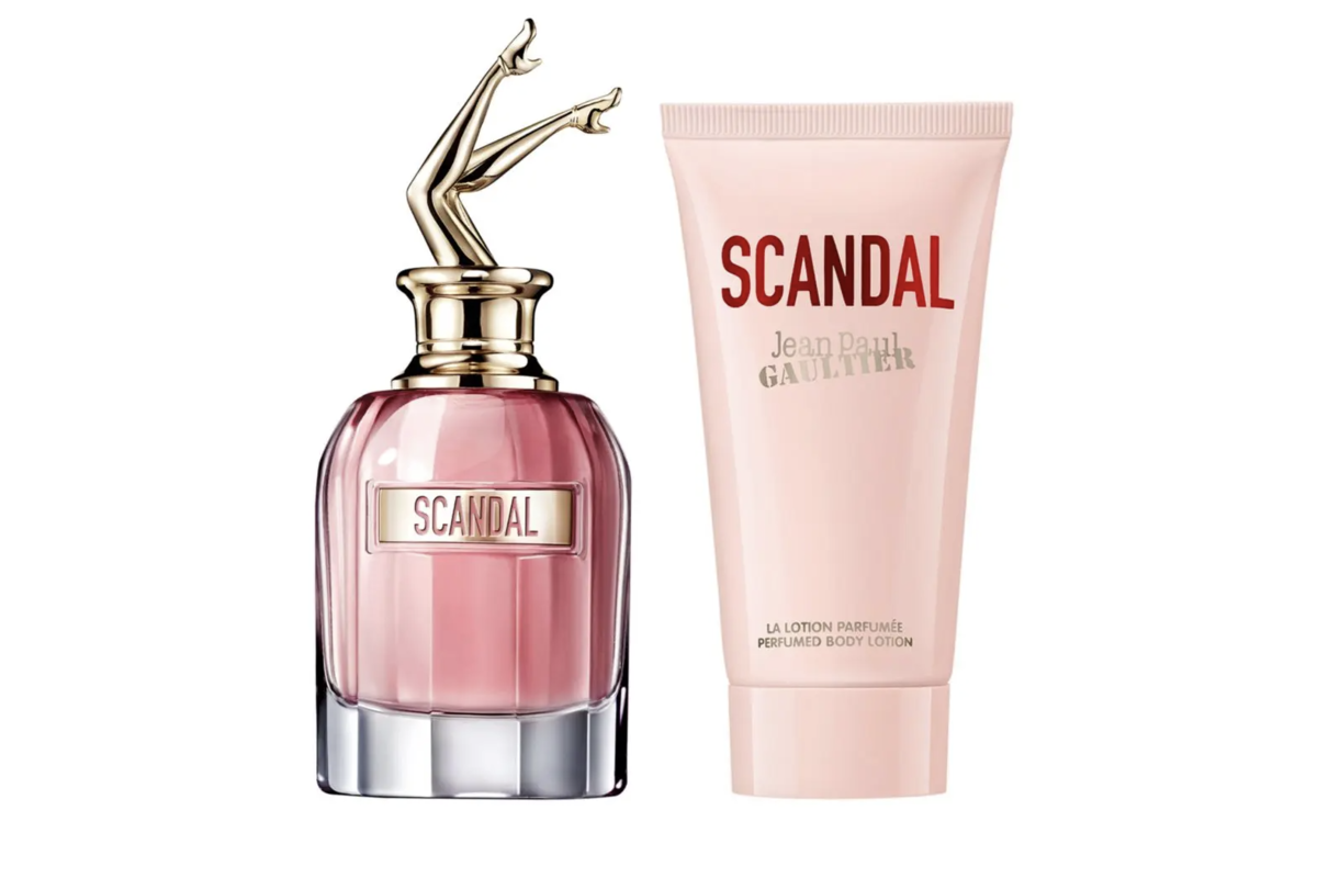 Flacon Scandal Eau de Parfum Jean Paul Gaultier et lait corps parfumé Fête des Mères