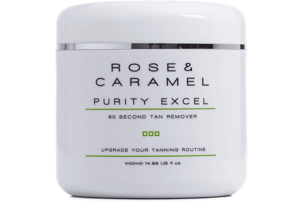 Rose Caramel Purity Excel dissolvant autobronzant 60 secondes 440ml mousse retire traces effet uniforme effacer hale rate