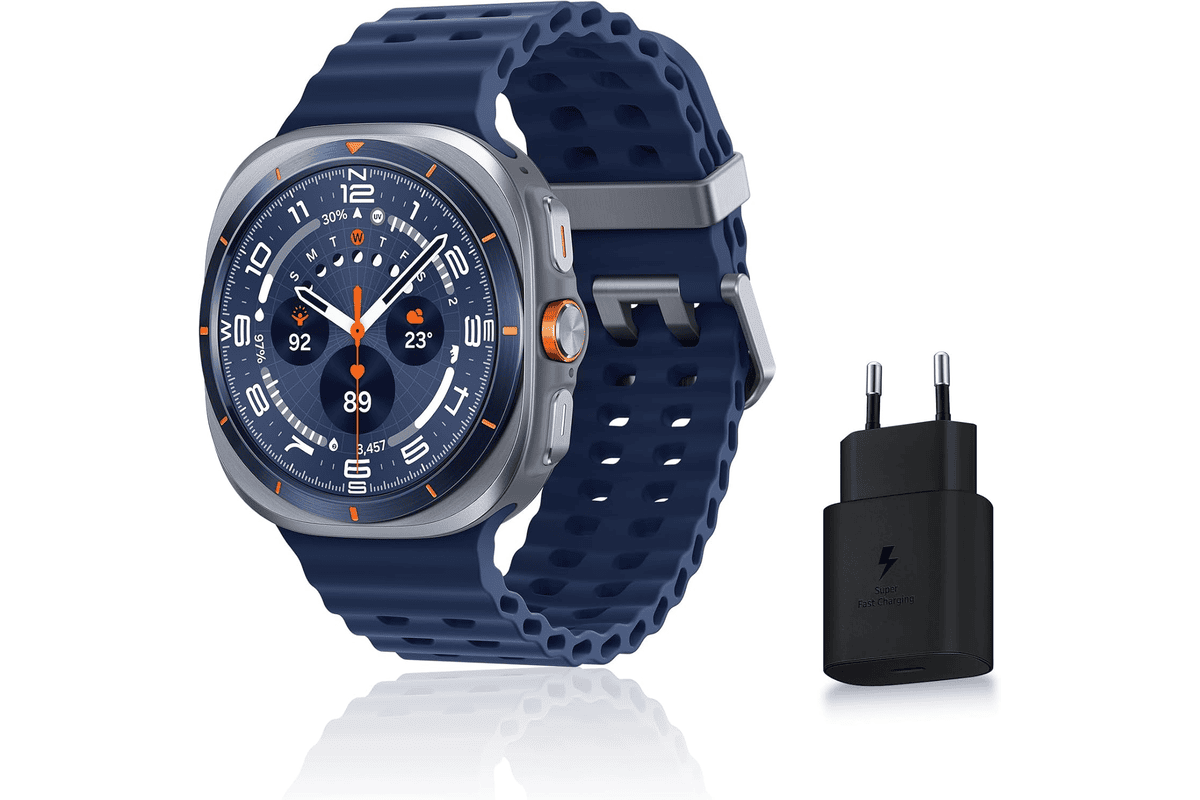 Samsung Galaxy Watch Ultra 2025 montre connectée 47 mm bleu titane GPS double fréquence 4G Galaxy AI bouton action 489,99 € Amazon