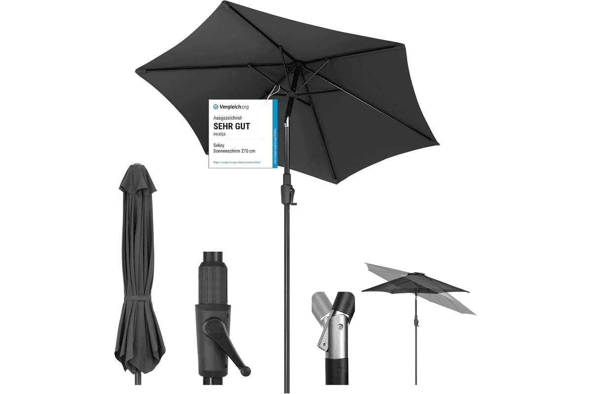 Sekey parasol 220 cm manivelle basculement auto ombrelle terrasse balcon jardin windproof UPF 50+ 45 € Amazon