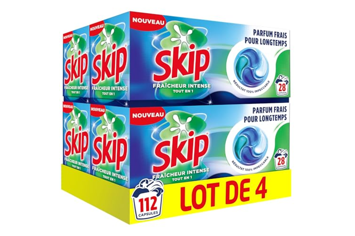 Skip Lessive Caps Tout en 1 Fraîcheur Intense 112 lavages 33,58€ Amazon -40%