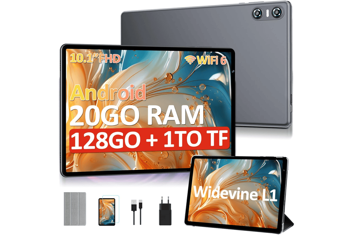 Tablette 10 pouces Android 20 Go RAM 128 Go Octa-Core extensible 1 To écran HD 75,99 € Amazon