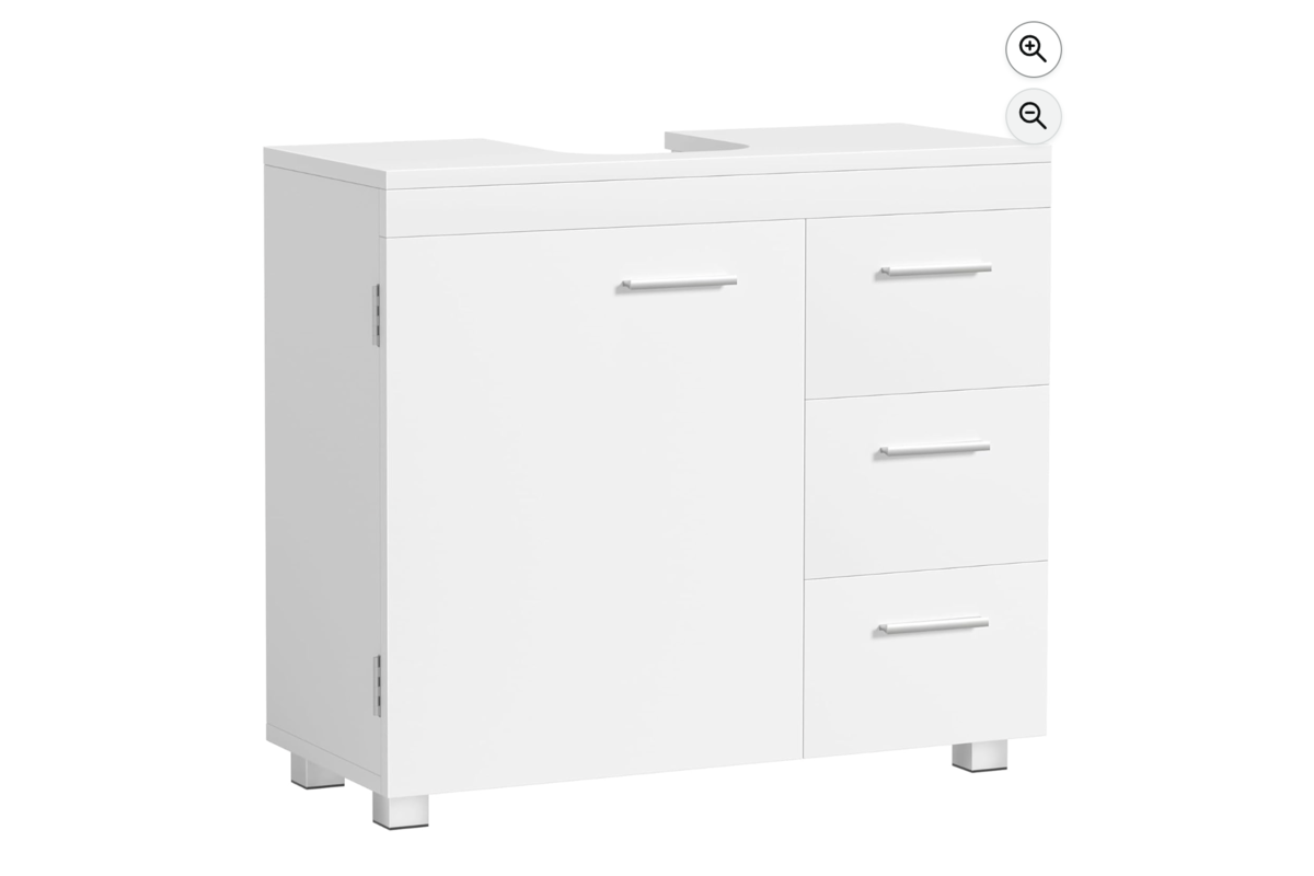 Vasagle Meuble sous Lavabo 70cm Blanc Nuage 3 tiroirs salle de bain Amazon