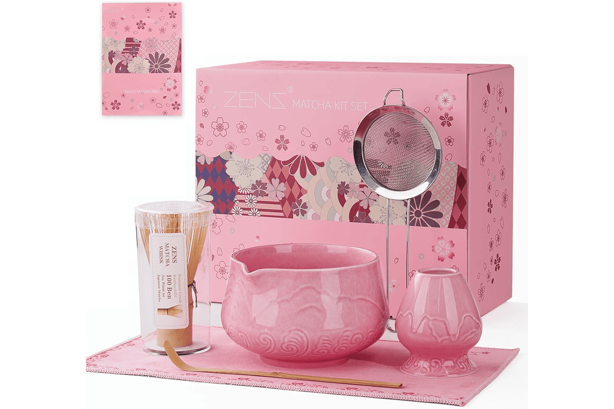 Zens Matcha Kit Rose 6 pièces fouet bambou bol cuillère préparation latte matcha 14,86 € Amazon