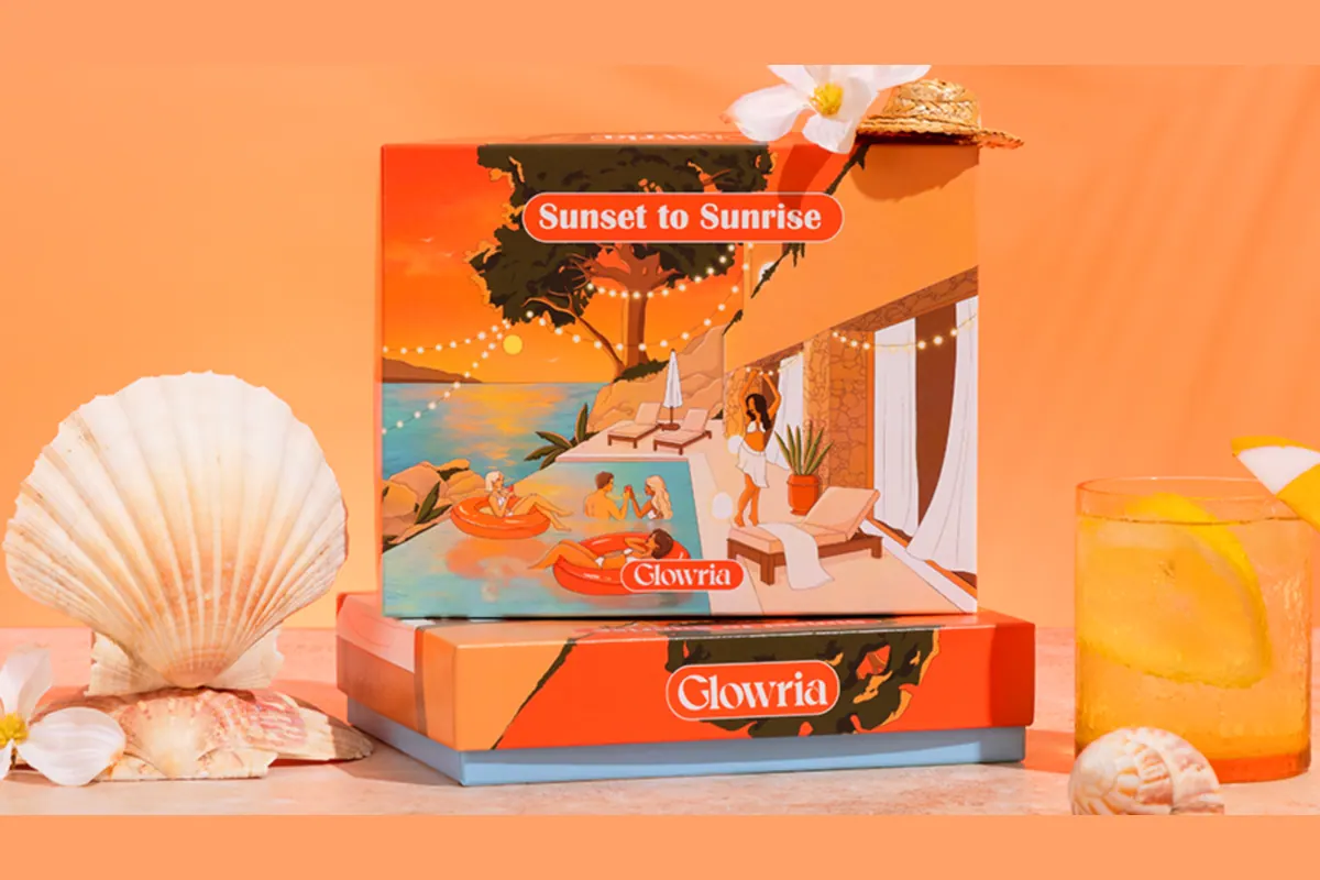 Coffret Glowria Sunset to Sunrise illustration piscine coucher de soleil édition été 2026