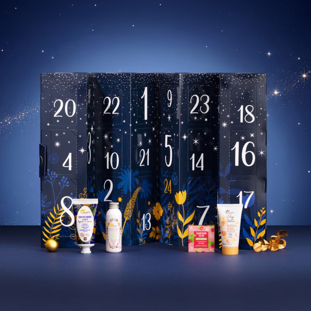 Calendrier de l’Avent Fleurance Nature Nuit étoilée bleu avec 24 surprises beauté bio