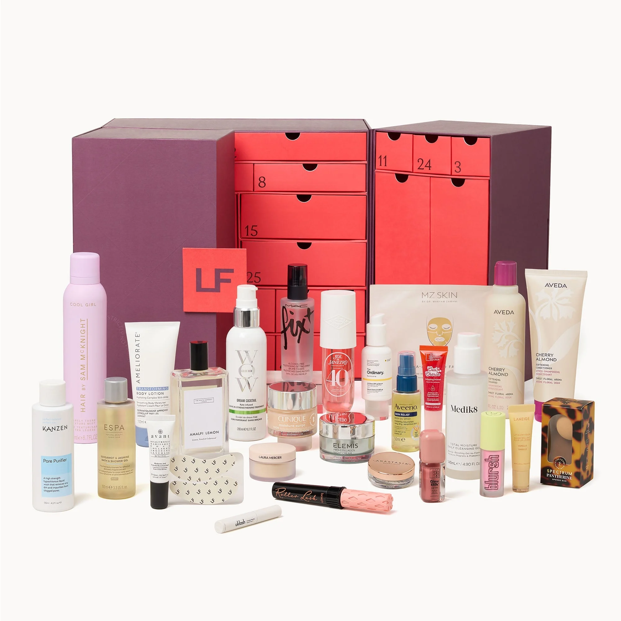 Calendrier de l'Avent Beauté LOOKFANTASTIC 2026 violet avec 25 cases