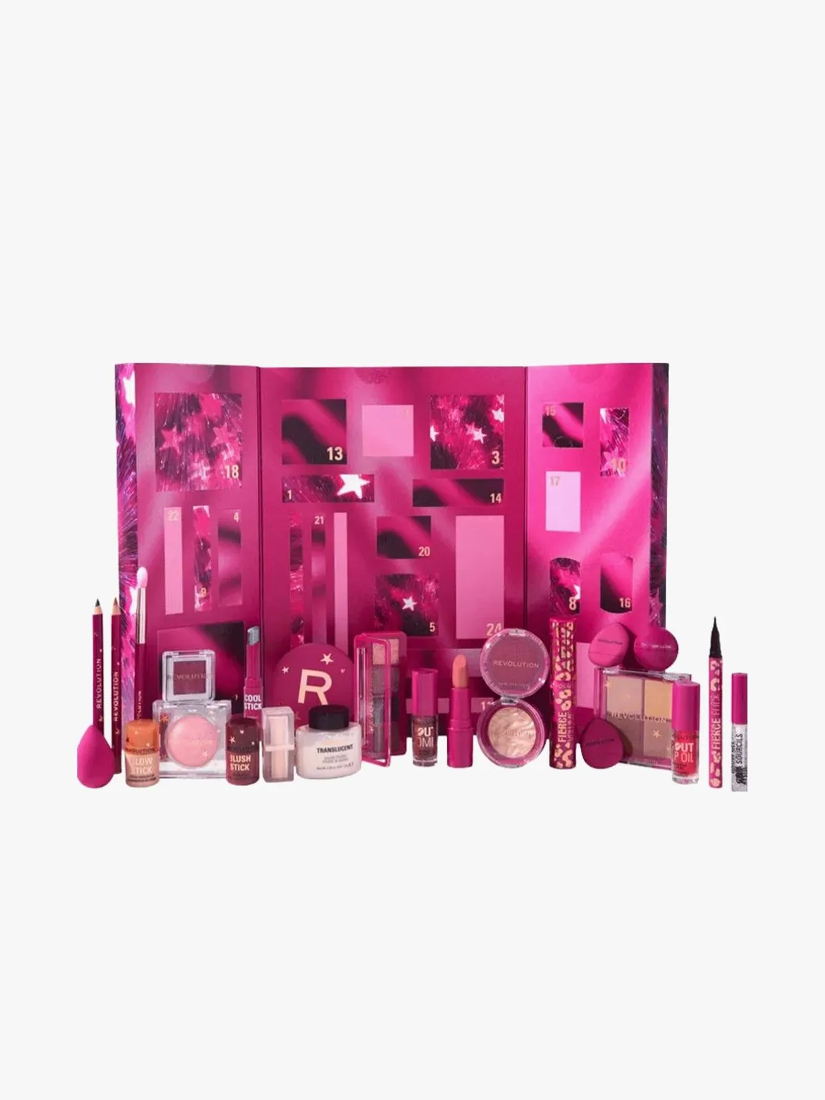 Calendrier de l’Avent Revolution Beauty 2026 rose avec 24 produits et accessoires