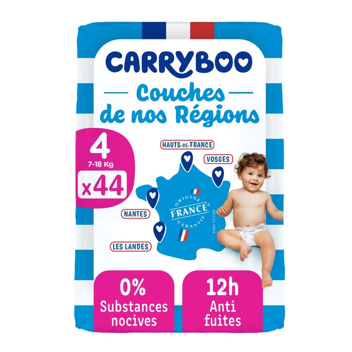 Paquet Carryboo de 44 couches ultra absorbantes taille 4 fabriquées en France