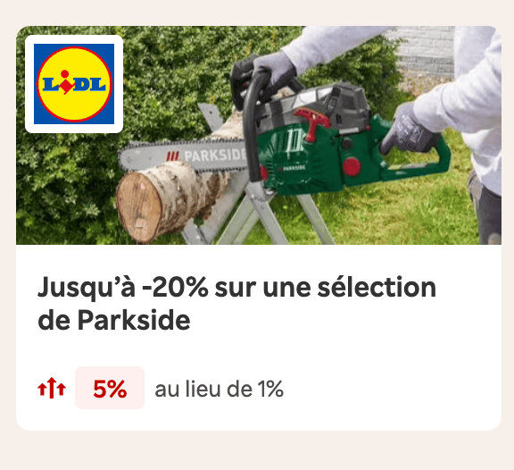 Lidl Parkside outils -20% Rakuten cashback 5% au lieu de 1%