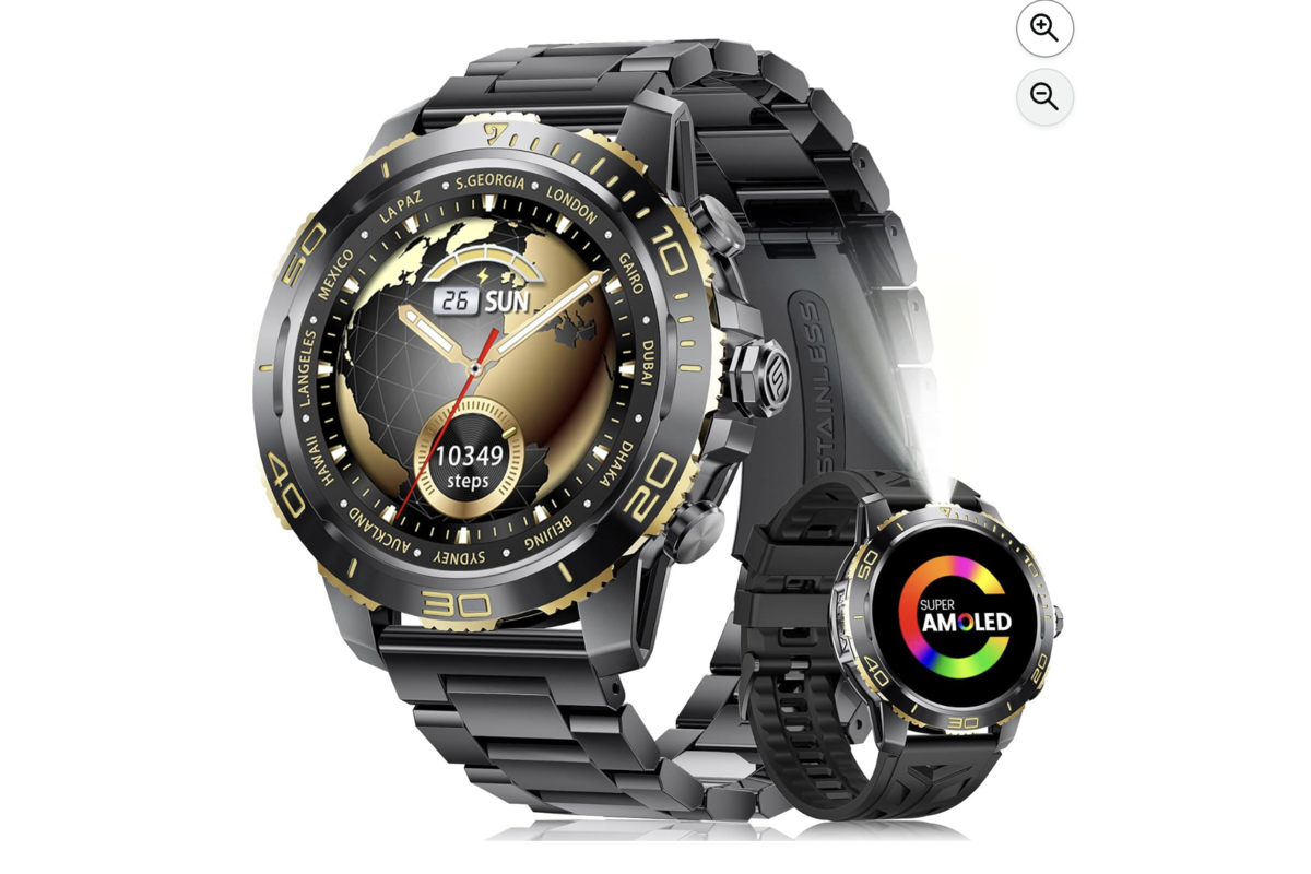CHOOSETIME montre connectee homme AMOLED noir et or avec bracelet acier