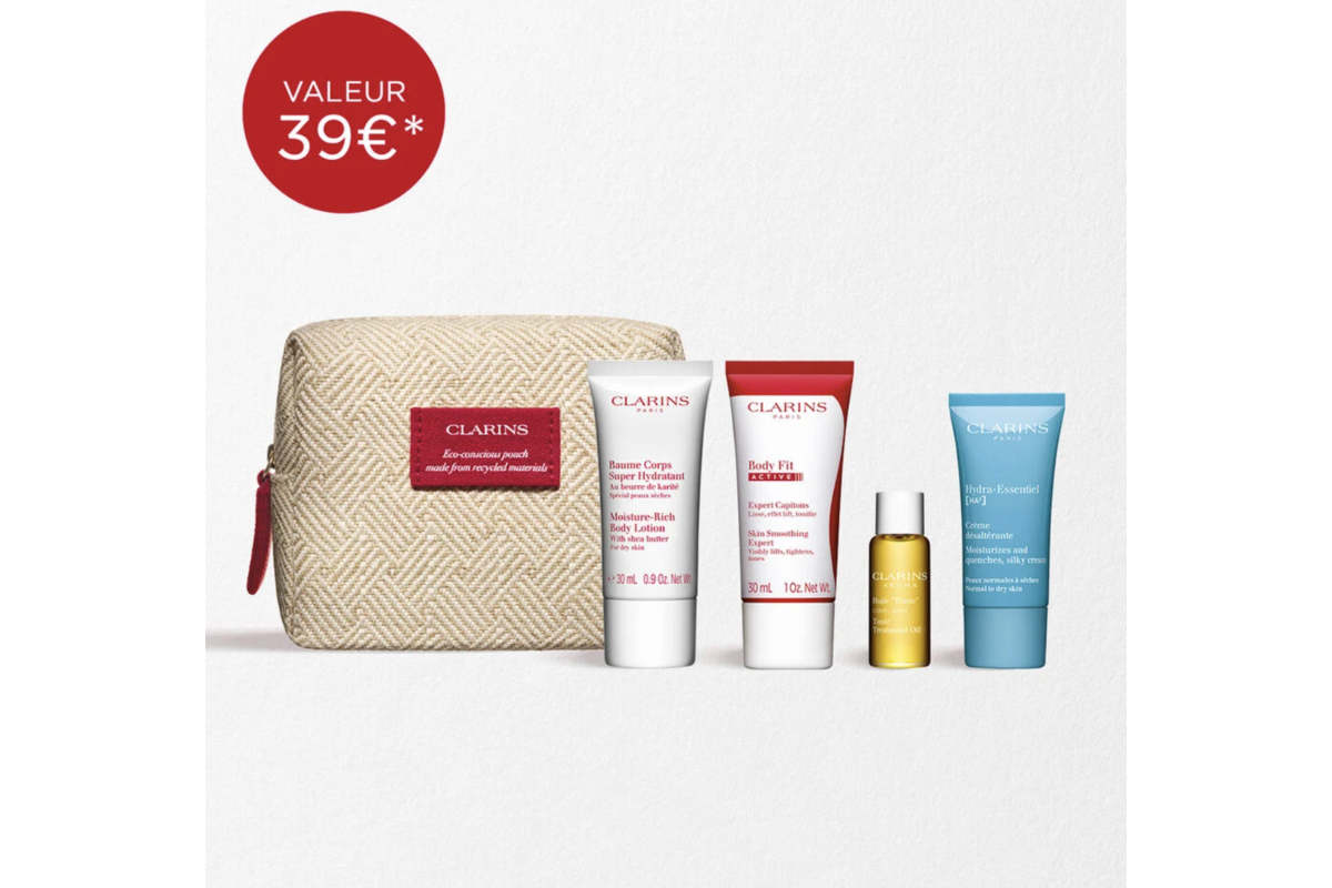 Trousse Clarins Peau Lisse et Hydratée avec Body Fit Active et Huile Tonic