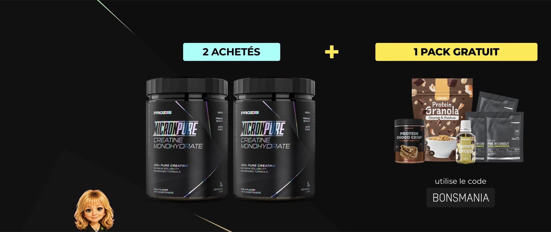 Code promo Prozis BONSMANIA deux produits achetés et un pack gratuit avec créatine MicronPure
