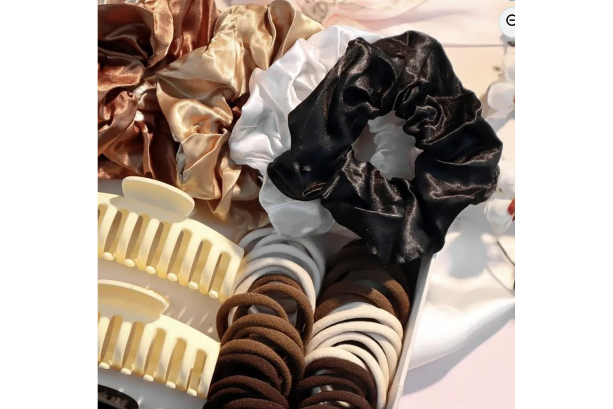 Coffret accessoires cheveux chouchous satin pinces elastiques detail