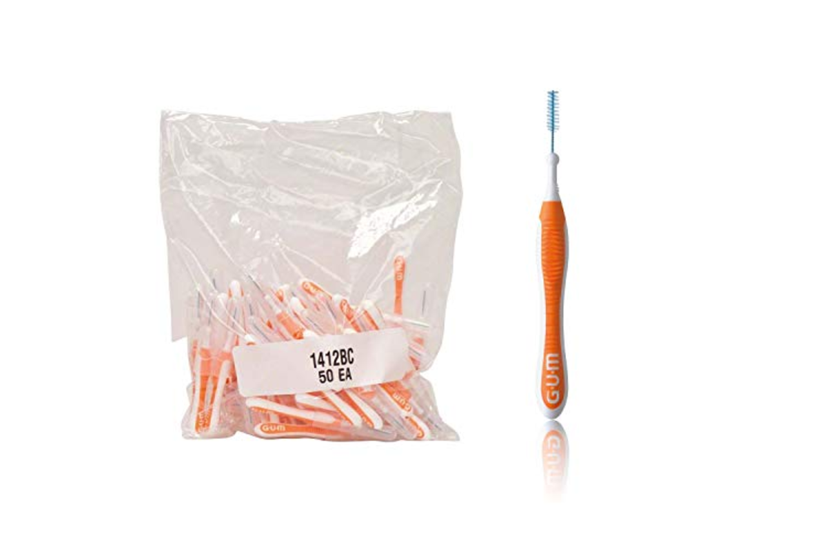 GUM Trav-Ler 50 brossettes interdentaires 0,9mm ISO 2 orange manche flexible repose-doigts antiderapant