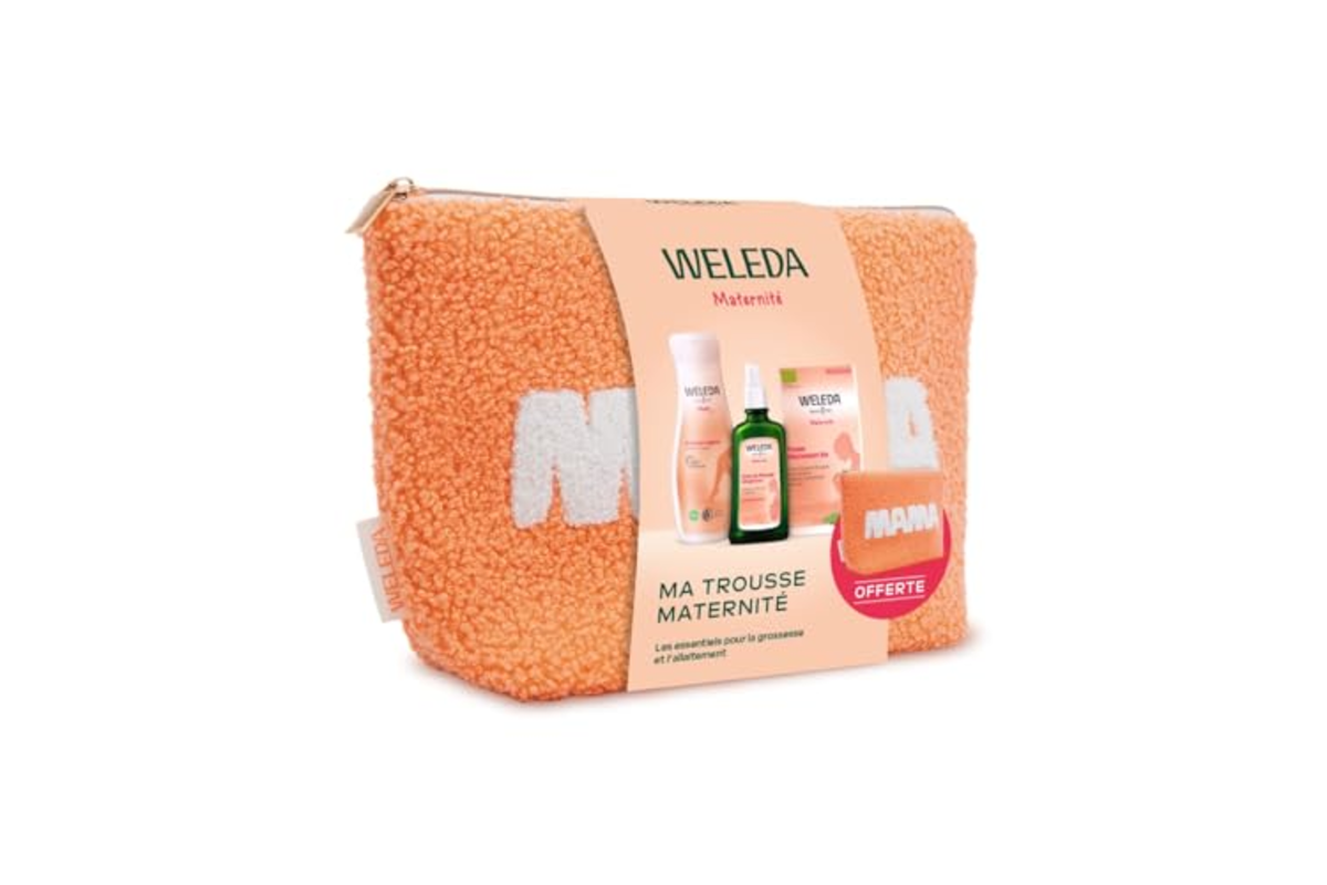 Weleda Trousse Maternite huile vergetures gel jambes tisane allaitement bio coton recycle