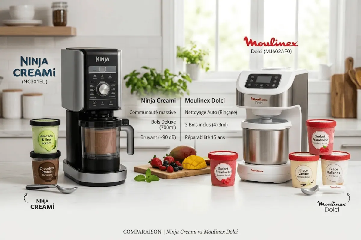 Comparatif Ninja CREAMi et Moulinex Dolci pour préparer des glaces maison