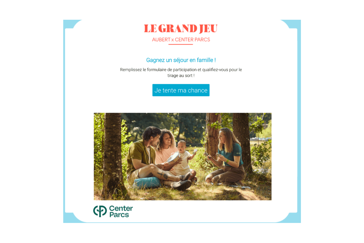 Concours Aubert x Center Parcs juin 2026 séjour famille cottage Premium 4 personnes valeur 700 euros tirage au sort