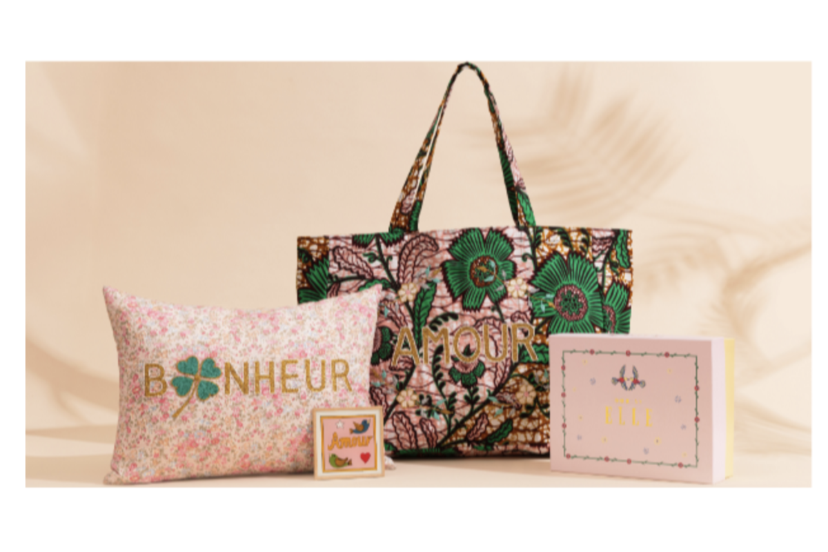 Concours Box by ELLE x CSAO sac AMOUR coussin BONHEUR dessous de verre