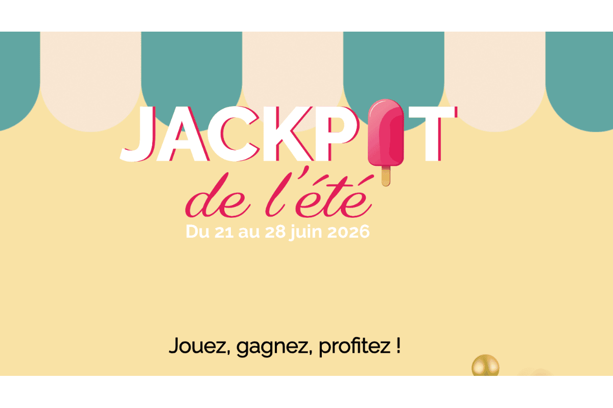 Concours Copmed Jackpot de l'été 21 au 28 juin 2026 jouez gagnez profitez glace rose tente plage rayée verte beige fond jaune pastel 520 lots codes promo frais port offerts