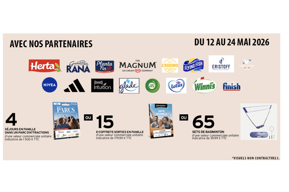 Grand Jeu Intermarché série 2 partenaires Herta Magnum Nivea Adidas séjours parcs attractions e-coffrets sorties famille sets badminton mai 2026