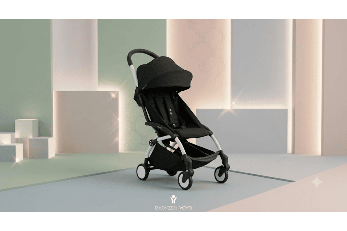 Concours La Boîte Rose poussette Babyzen Yoyo noire châssis blanc canopée capote design urbain fond pastel vert rose beige étoiles scintillantes 349 euros à gagner tirage au sort