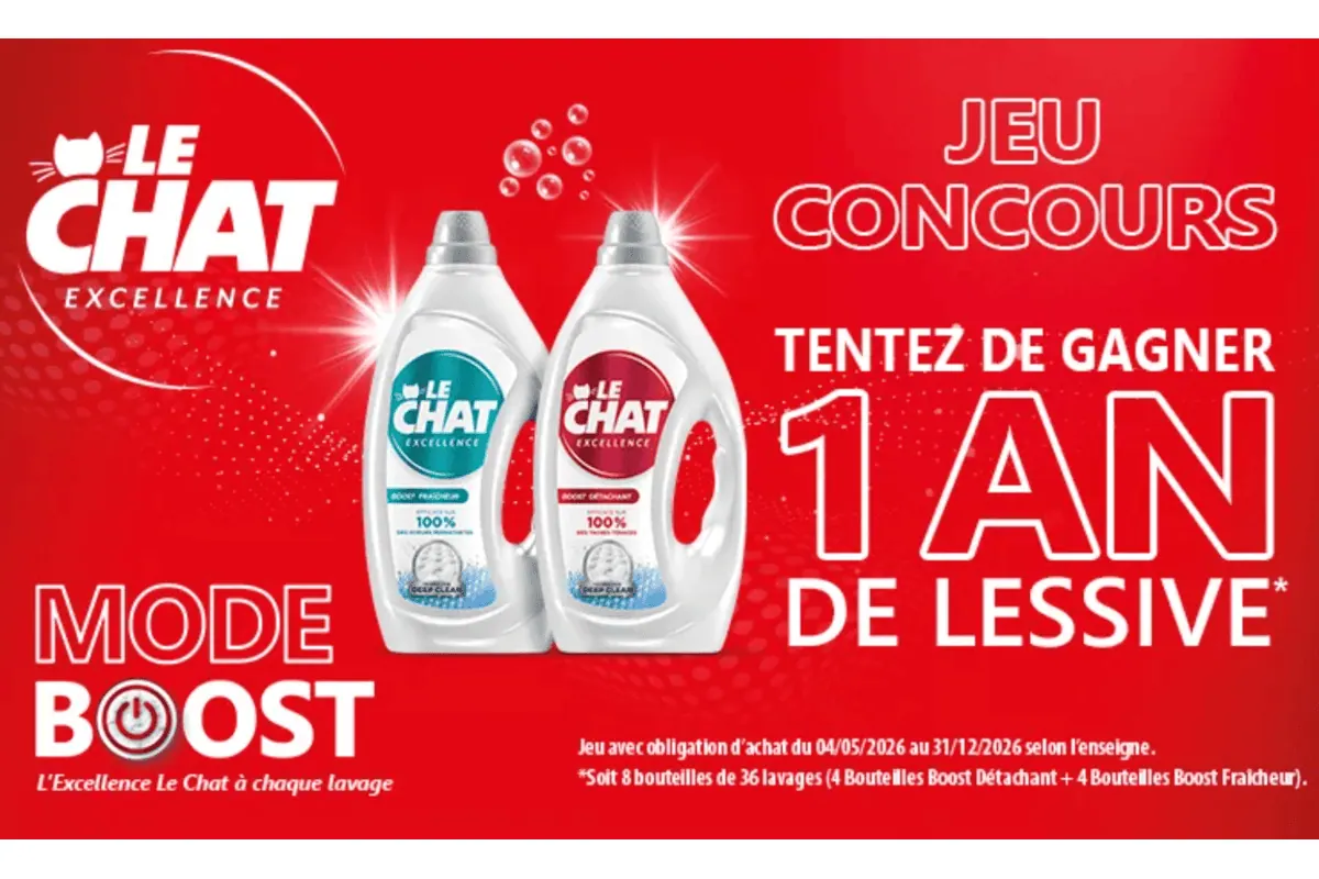 Concours Le Chat Excellence 1 an de lessive à gagner Henkel La Belle Adresse Leclerc Auchan Monoprix Carrefour mai décembre 2026