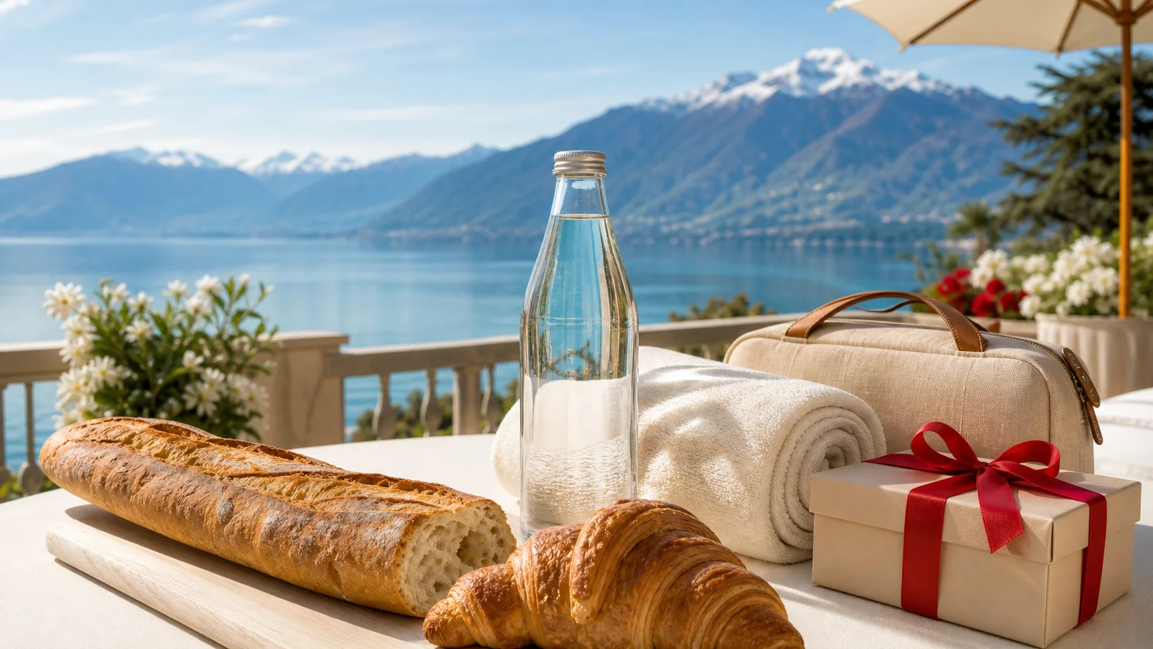 Concours Marie Blachère et Danone avec séjour bien-être au bord du lac, baguette, croissant, bouteille d'eau et cadeaux