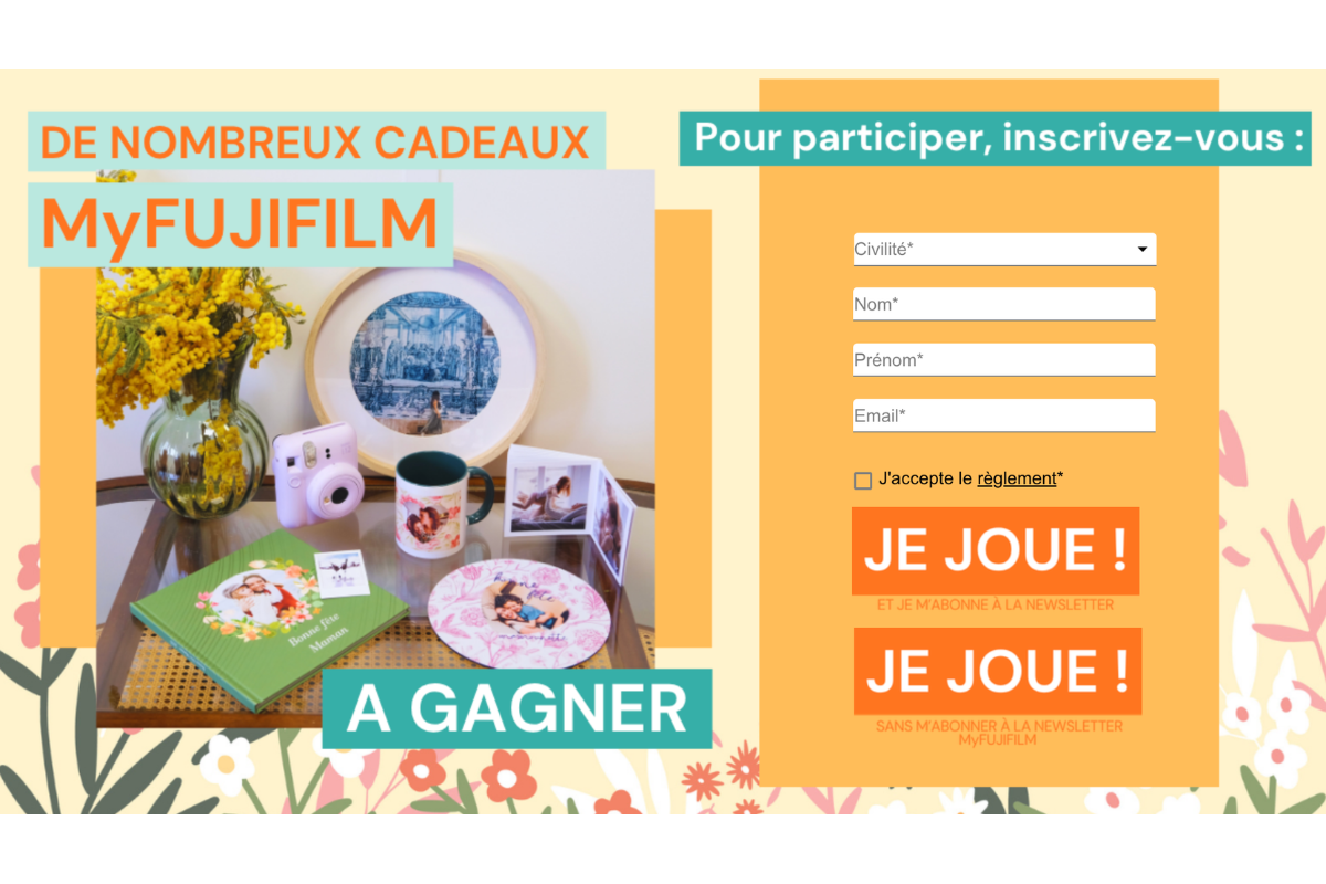 Concours MyFujifilm Jeu Fete des Meres instant gagnant Instax Mini 12 poster rond code 30 50 euros Pop Book offert mai 2026