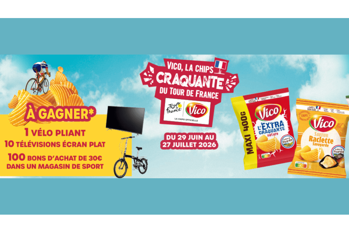 Concours Vico Carrefour Tour de France vélo pliant 10 télévisions écran plat 100 e-cartes Decathlon 30 euros été 2026