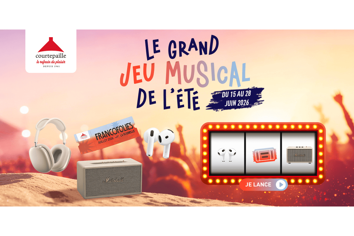 Concours Courtepaille Le Grand Jeu Musical de l'Été : AirPods Max enceinte Marshall Stanmore III billets Francofolies La Rochelle et bandit manchot machine à sous
