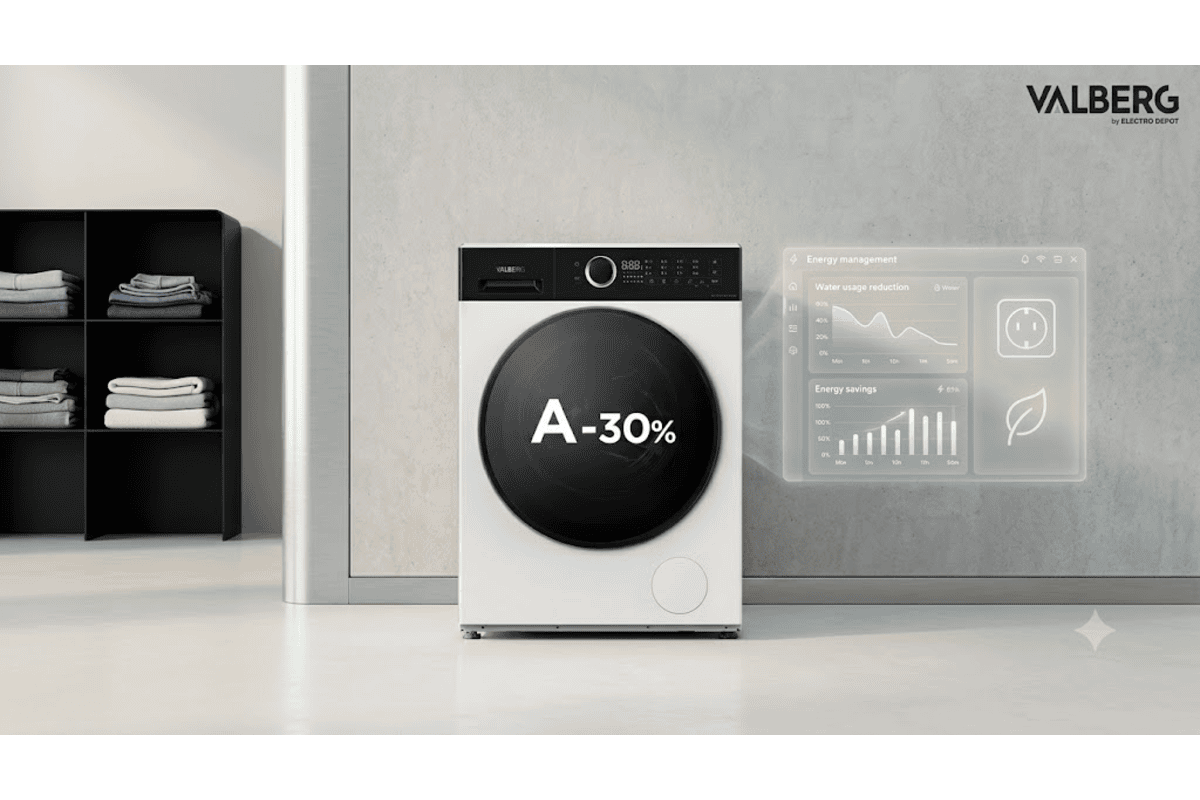 Lave-linge hublot Valberg 11 kg essorage 1400 tr/min moteur induction programme vapeur 309,96 € Electro Dépôt