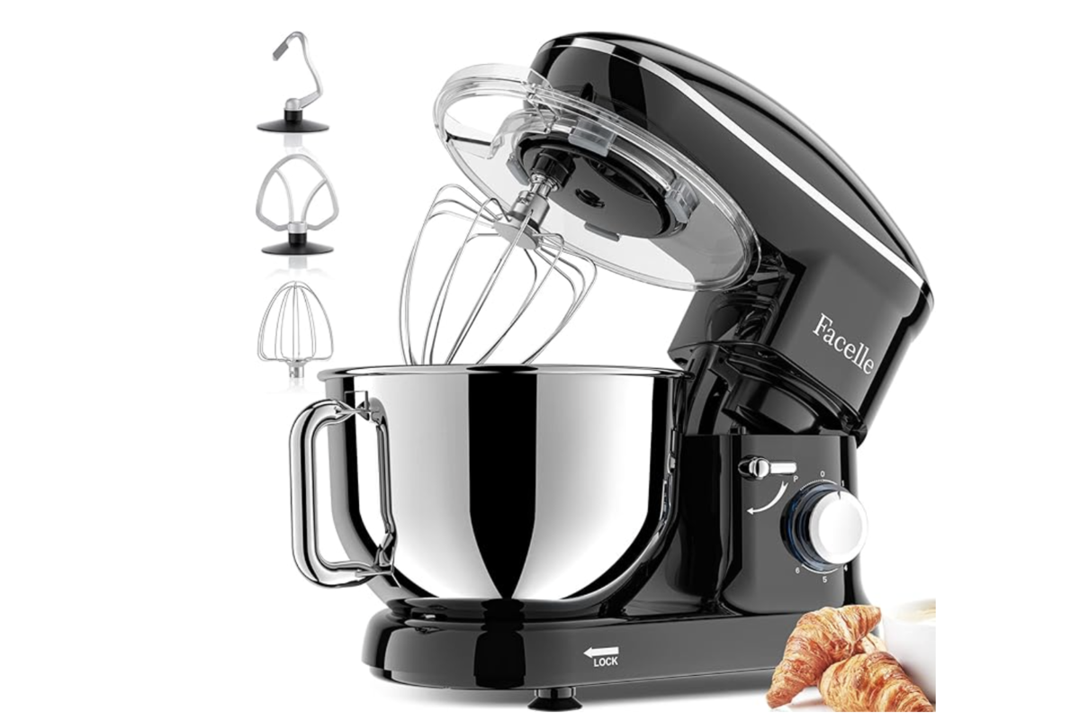 Robot pâtissier Facelle 2000W noir avec bol inox 6,2L et accessoires
