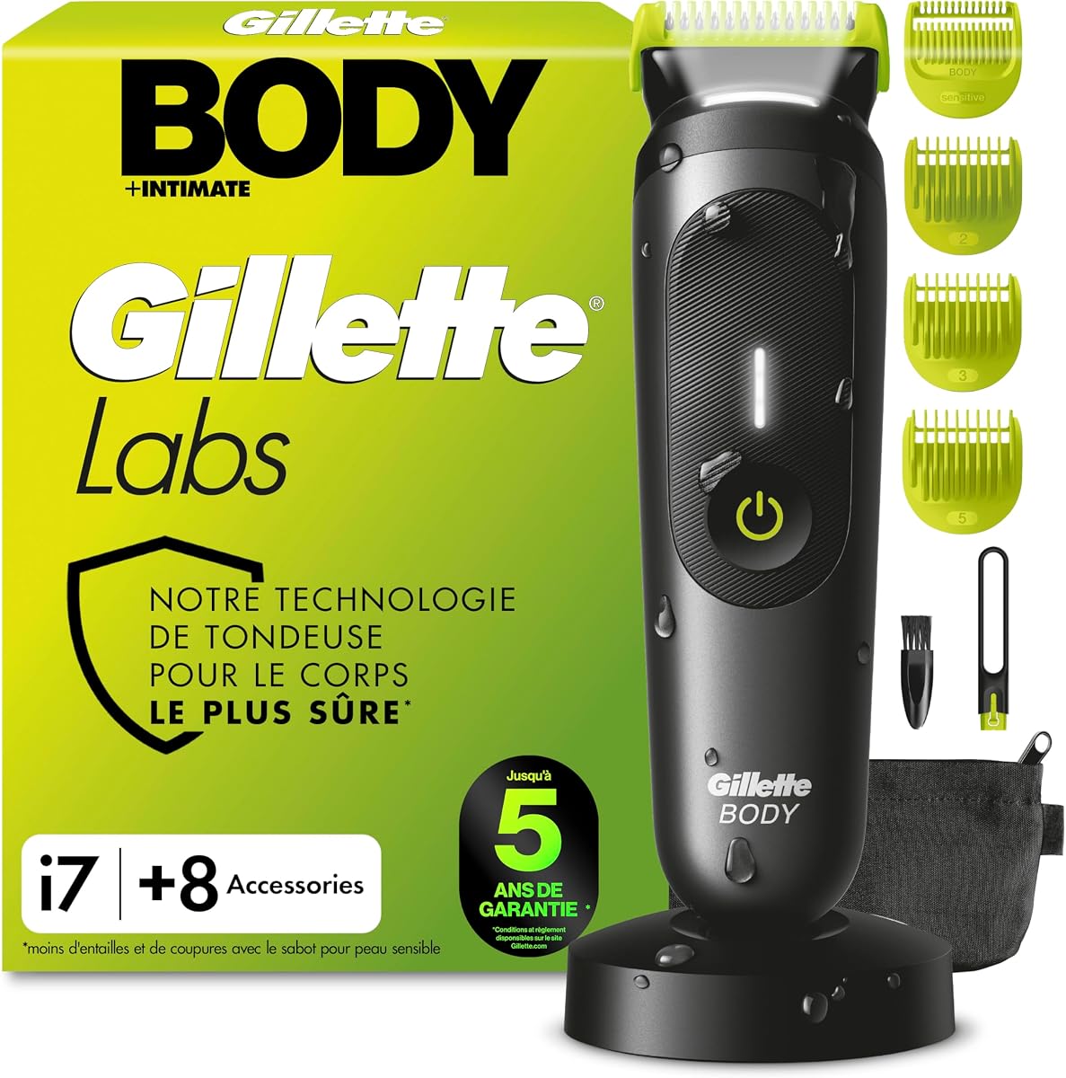 Tondeuse Gillette Labs Body et Intimate i7 noire avec accessoires