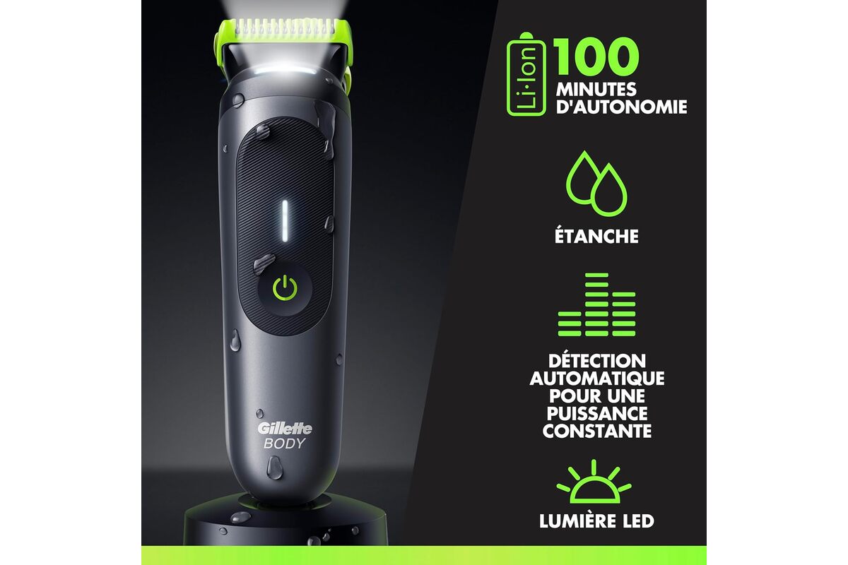 Autonomie 100 minutes, étanche, détection automatique, lumière LED