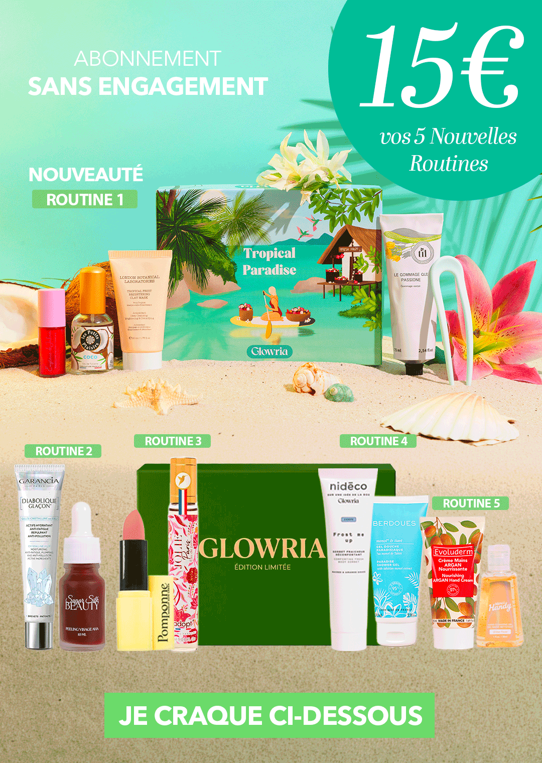 Offre Glowria 5 routines et 13 produits beauté pour 15 euros