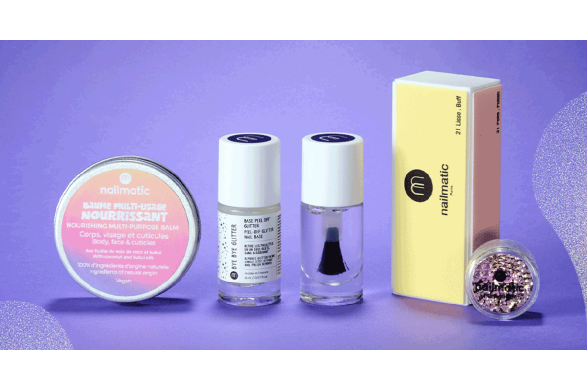 Coffret Nailmatic Glitter Gang base peel off top coat baume paillettes