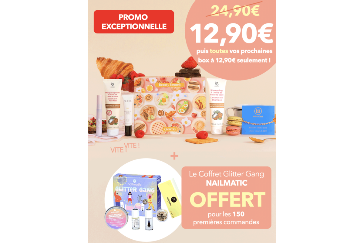 Glowria box Beauty Brunch 12,90 euros avec coffret Nailmatic Glitter Gang offert