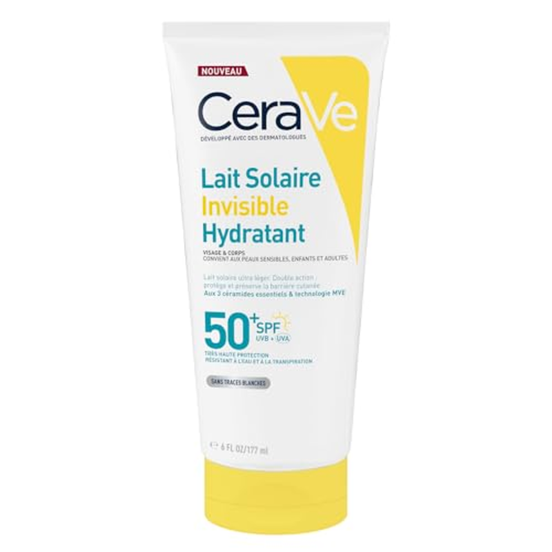CeraVe Lait Solaire Invisible Hydratant 24h SPF50+ Enfants et Adultes