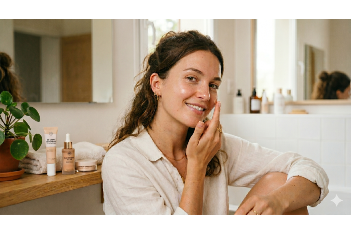 Guide fond de teint effet naturel peau nue femme appliquant Magnifaïk maquillage léger
