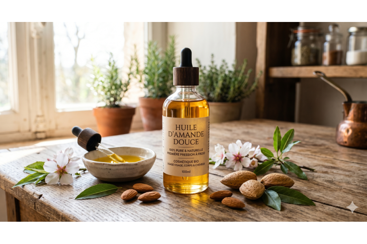 Huile d'amande douce bio Pranarōm flacon verre ambré amandes