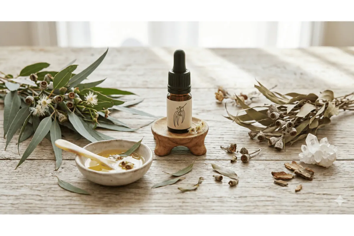 Flacon Pranarōm d’huile essentielle d’Eucalyptus radié avec feuilles d’Eucalyptus radiata