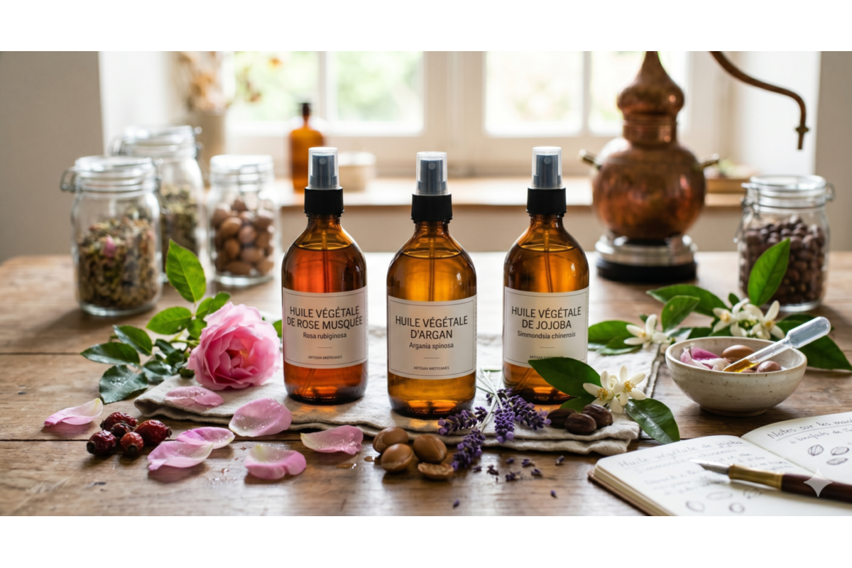 Sélection d'huiles végétales anti-rides Pranarōm Rose Musquée Argan Jojoba