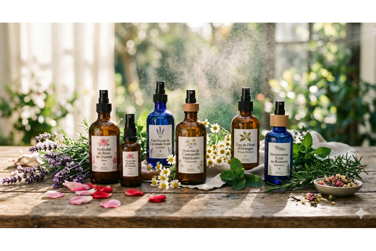Collection d'hydrolats bio Pranarôm Rose de Damas Lavande Camomille Néroli Immortelle eaux florales